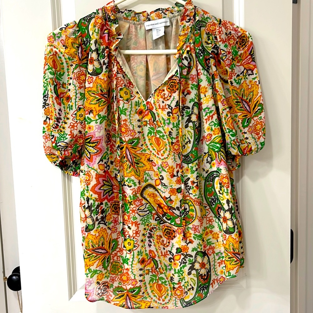 Cupcakes and Cashmere Yellow Paisley and Floral Blouse